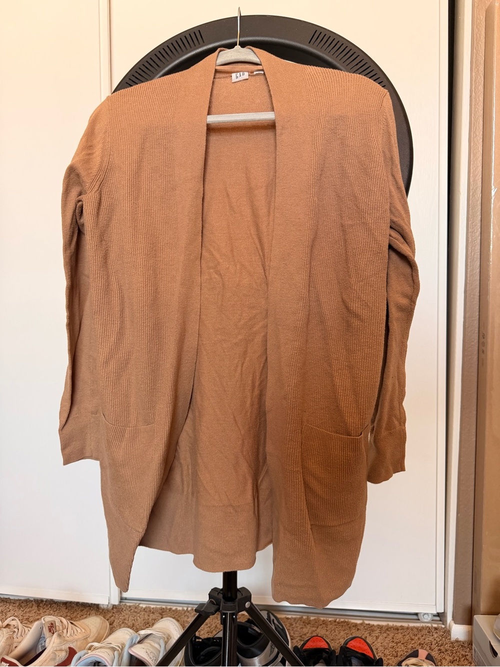 GAP Open-Front Long Cardigan Sweater in Camel
